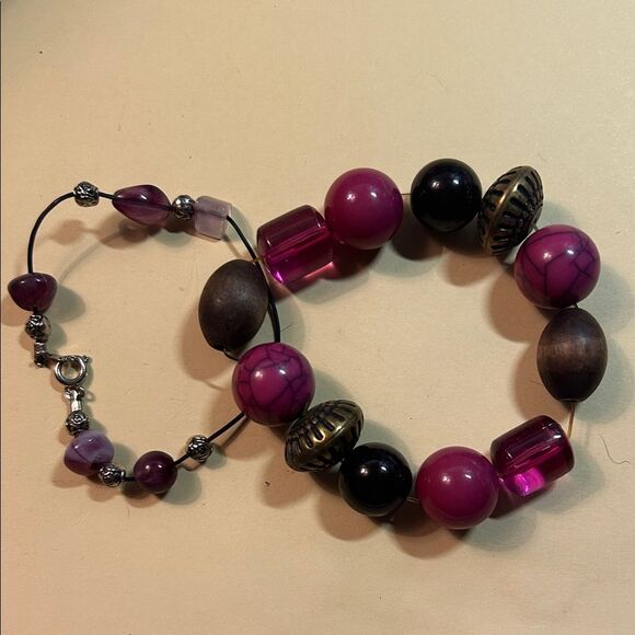 Elegant Pink and Purple Beaded Bracelet Set - Picture 1 of 1